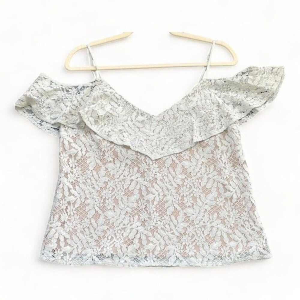 WAYF Lace Ruffle Top Pale Blue Size Small - Picture 2 of 5